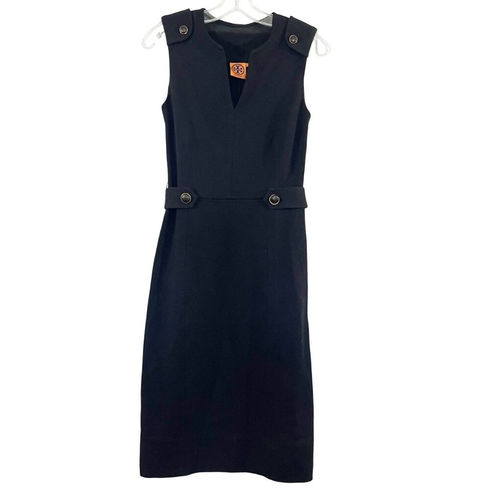 Tory Burch Black Wool Blend Sheath Dress V-Neck Sleeveless Business - Size XS